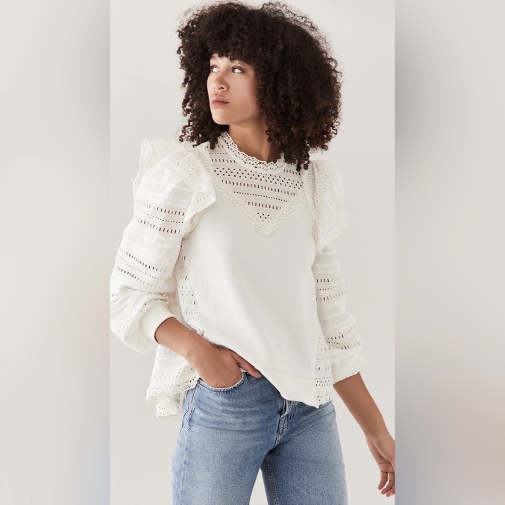Sea New York White Eyelet Lace Paneled Blouse - Picture 6 of 16
